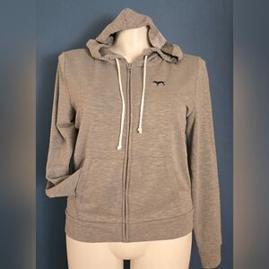 Victoria's Secret PINK Perfect Full Zip Hoodie Sweatshirt Gray Black Dog Logo LG